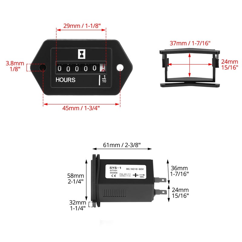 QWORK Mechanical Hour Meter - DC 10-80V Range for Diesel Engines, Boats, Generators - Image 5